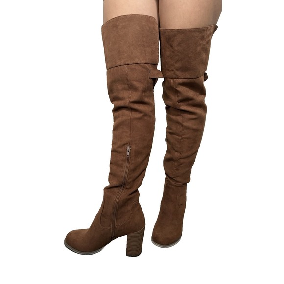 Forever 21 Boots Womens Size 6 Brown  Zip Over The Knee High chamois - Picture 1 of 11
